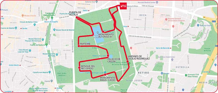 Mapa tour en bicicleta madrid parque del retiro